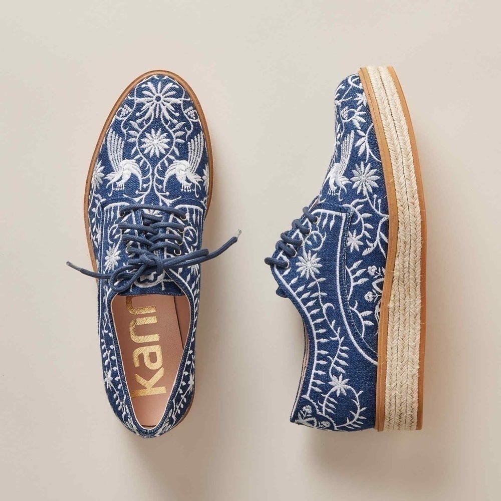 Kanna Imelda Denim Embroidery Oxford Espadrilles 39